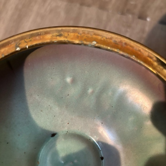 RARE MCM Fohr-Keramik Candy Trinket Dish W/lid Germany 320 Gold Green Lava Glaze - Picture 7 of 9